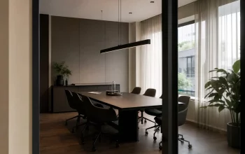 Sala riunioni moderna con atmosfera riservata e controllata