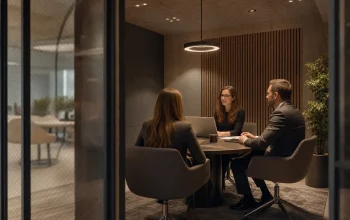 Sala riunioni moderna con sistema di mascheramento acustico per proteggere le conversazioni